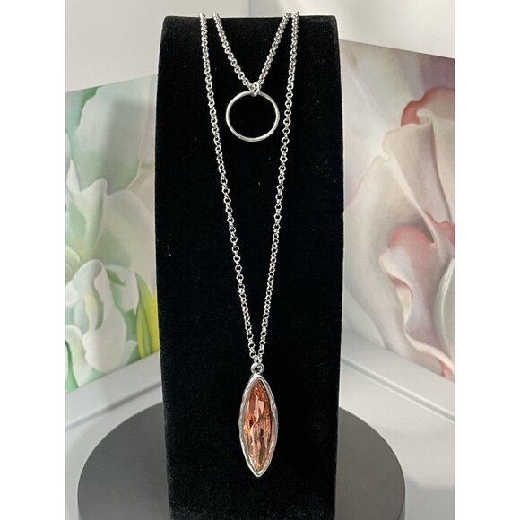Marlowe Ellipse Circle Layered Pink to Coral Crystal Necklace Gift Packaged - Picture 1 of 9
